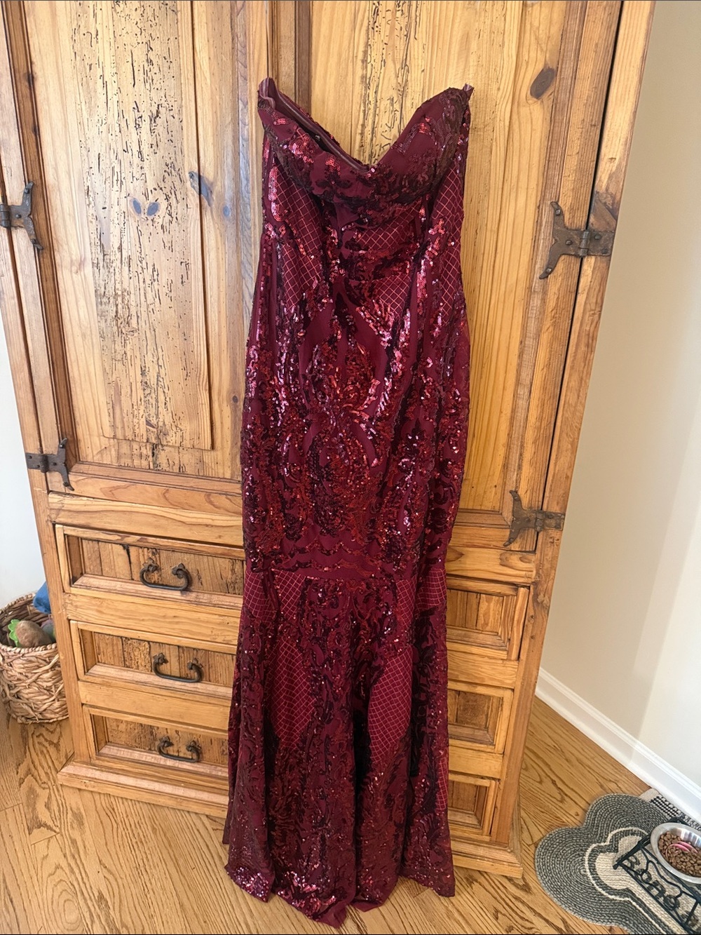 Club L London Strapless Sequin Mermaid Gown in Wine